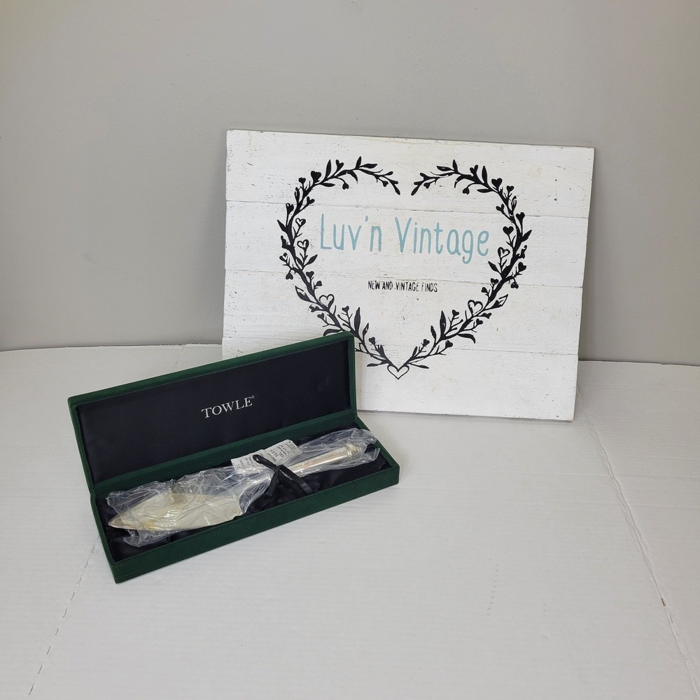 Towle Silver Plated Copenhagen Cake Server Original Green Velvet Box New